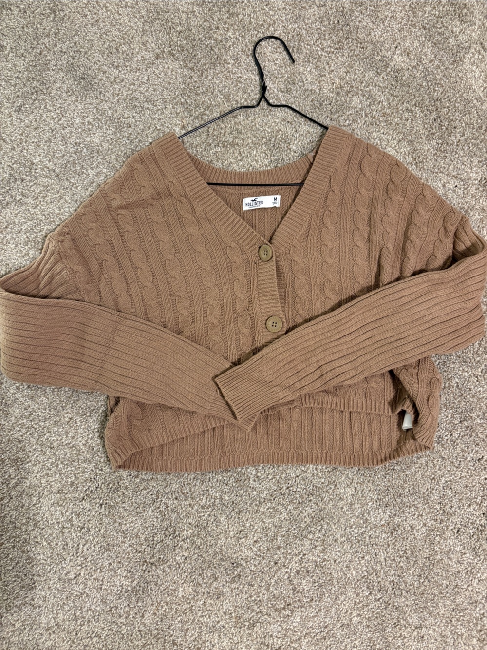 Hollister Brown Cable Knit Off-Shoulder Cardigan